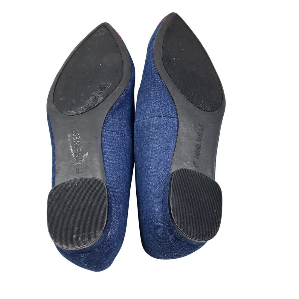 Nine West Obedience Denim Floral Embroidered Pointed Toe Flats Women's Size 6.5 - Picture 8 of 11